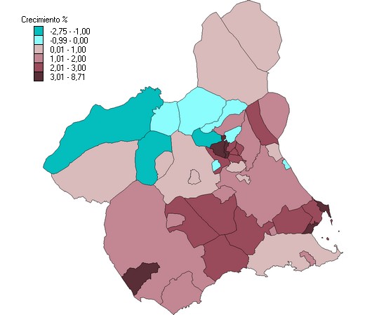 Mapa municipios crecimiento de la población