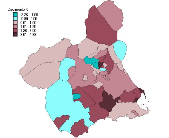 Mapa municipios crecimiento de la población