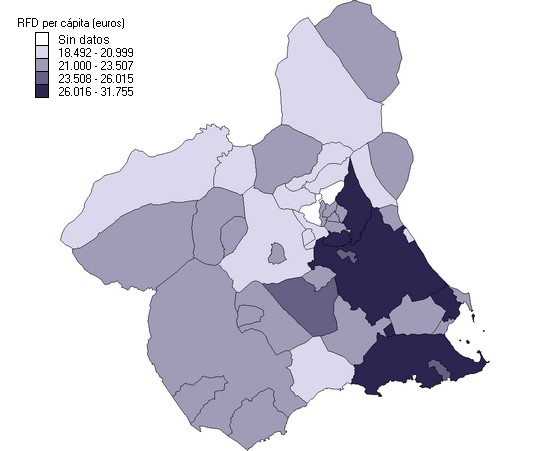 Renta disponible de los hogares per cápita