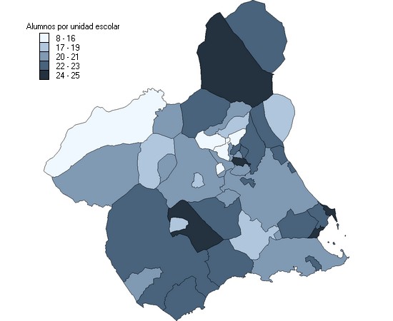 Alumnos por unidad escolar en Educación Infantil