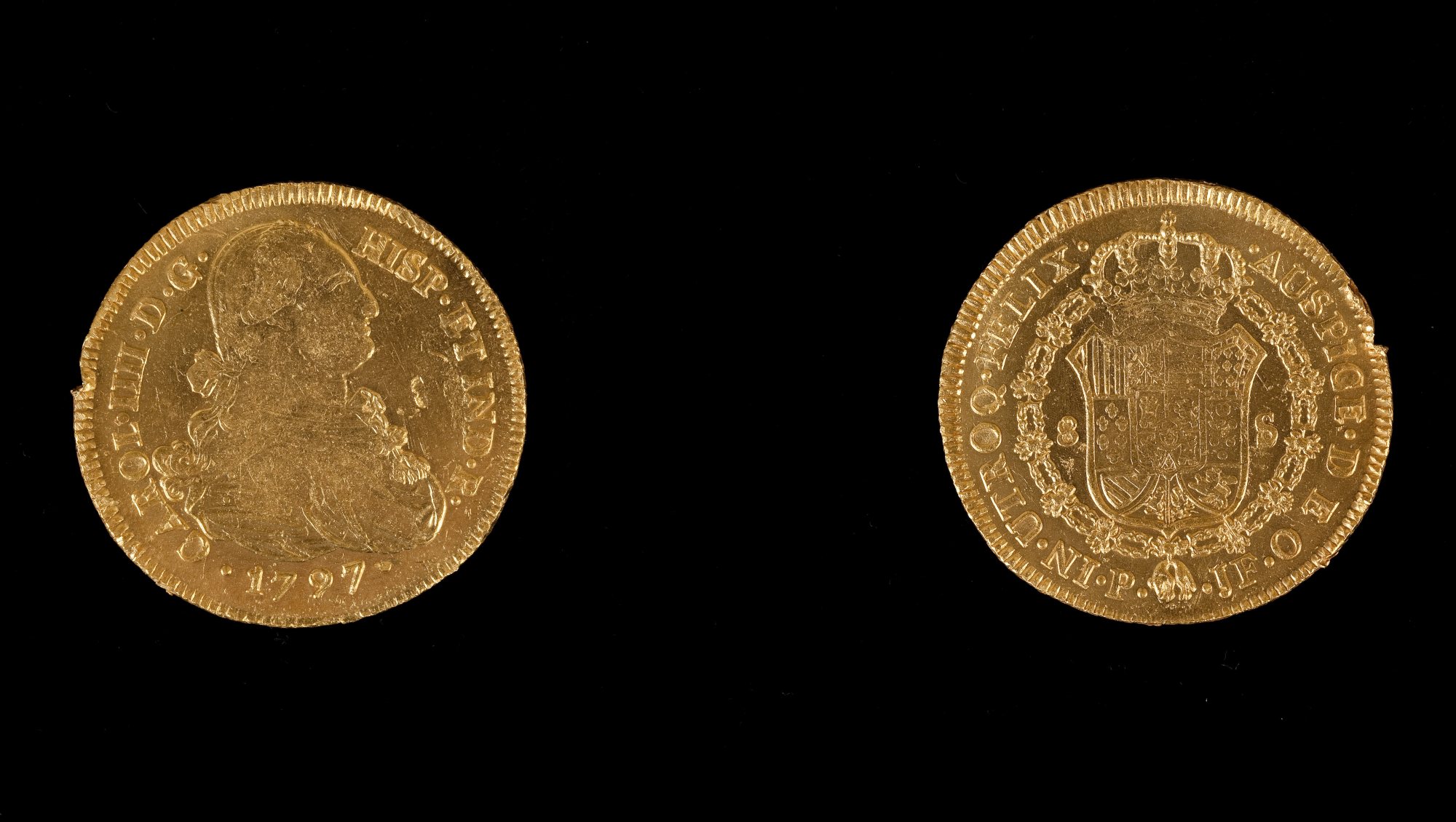 Moneda de ocho escudos de Carlos IV / Tesoro de Ntra Sra de las Mercedes / Año 1797